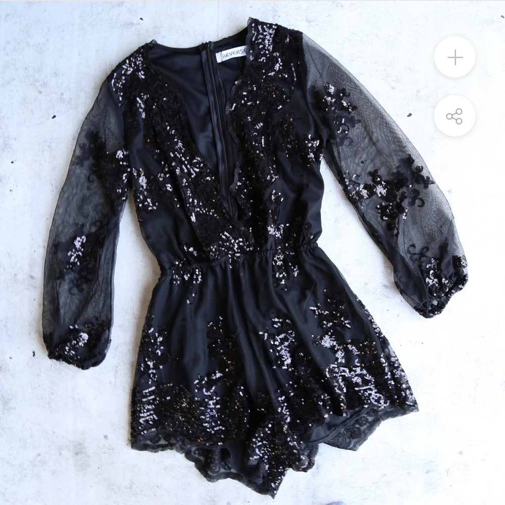 Reverse sequin black romper size small